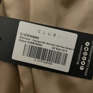 NWT champagne clubL London asymmetric scarf neck dress